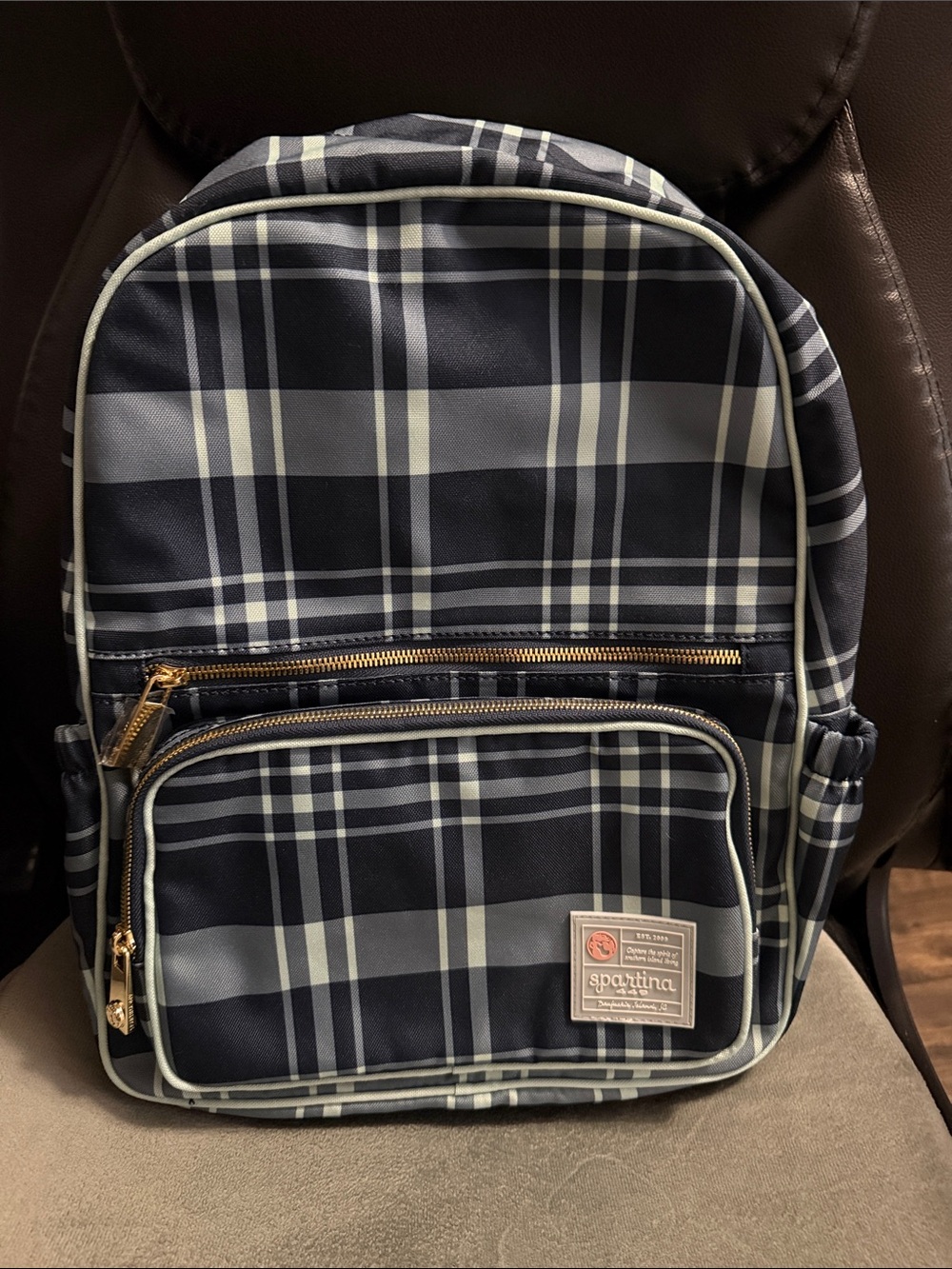 Spartina 449 Navy and Cream Plaid Backpack